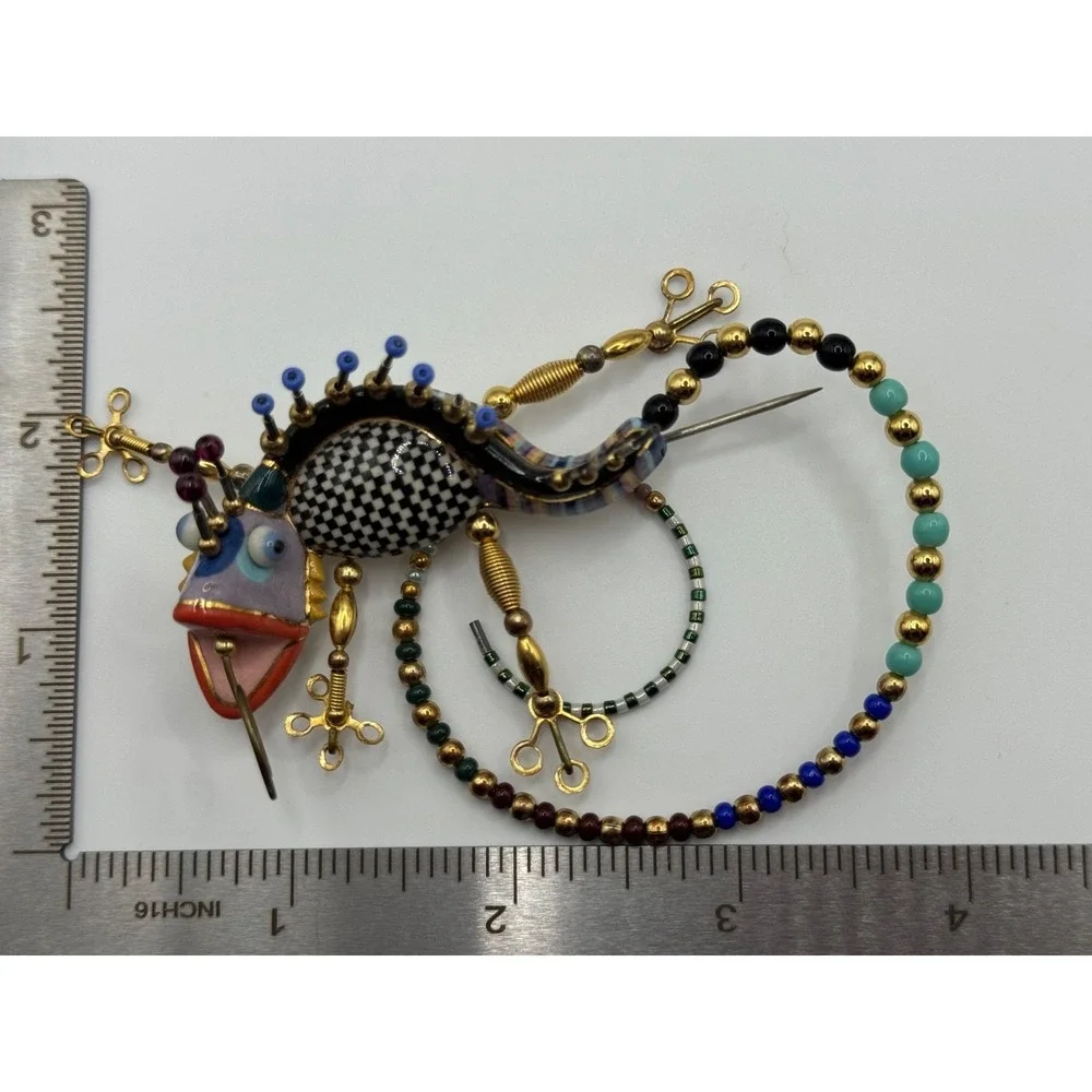 Jewelry 10 Cynthia Chuang Glazed Porcelain Glass Beaded Lizard Pin READ
